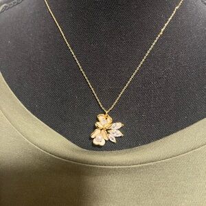 NWOT Kate Spade Gold-Tone Crystal & Pearl Flower Cluster Pendant Necklace